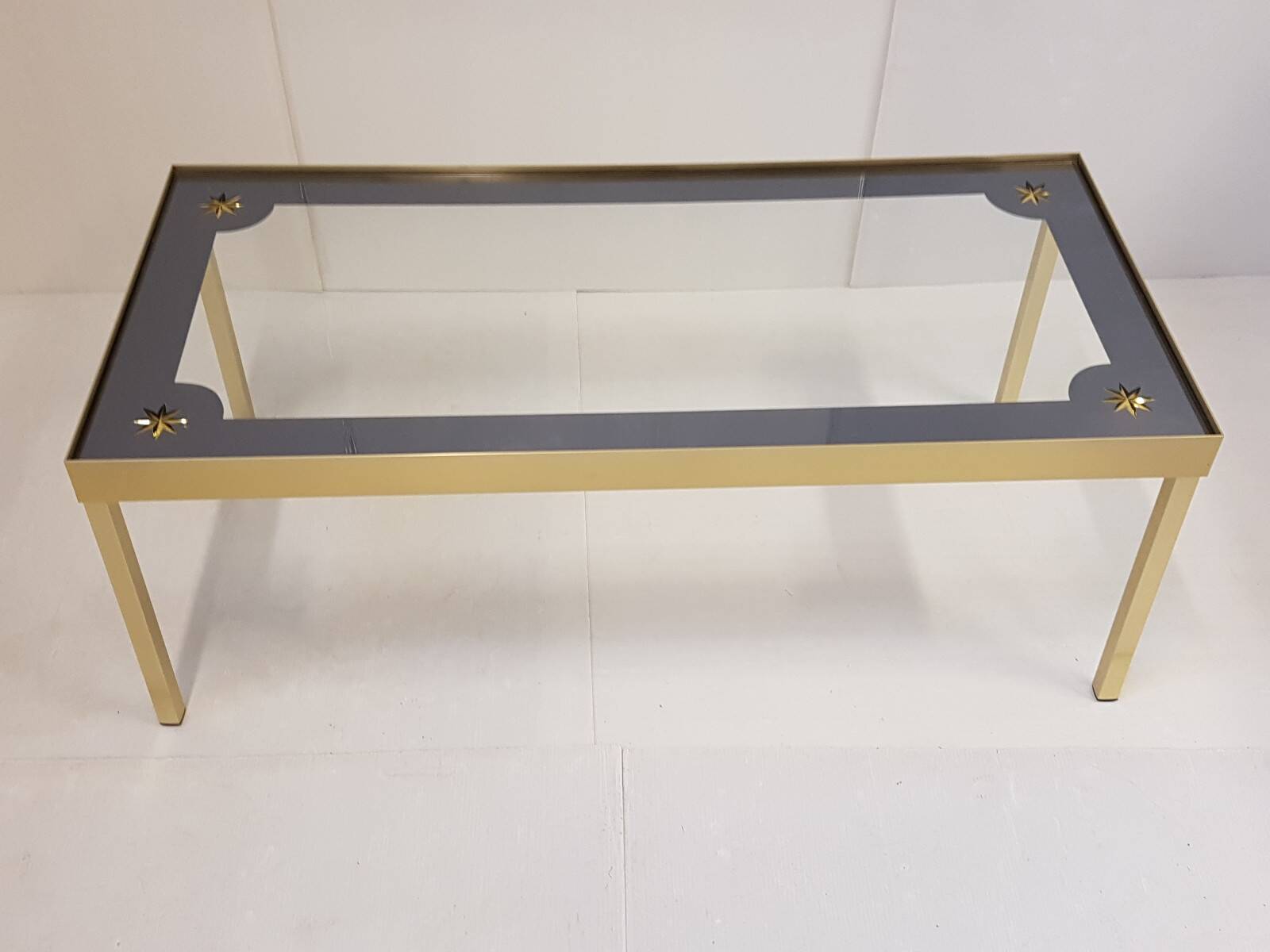 Vintage coffee table gold aluminium & star glass 1960s
