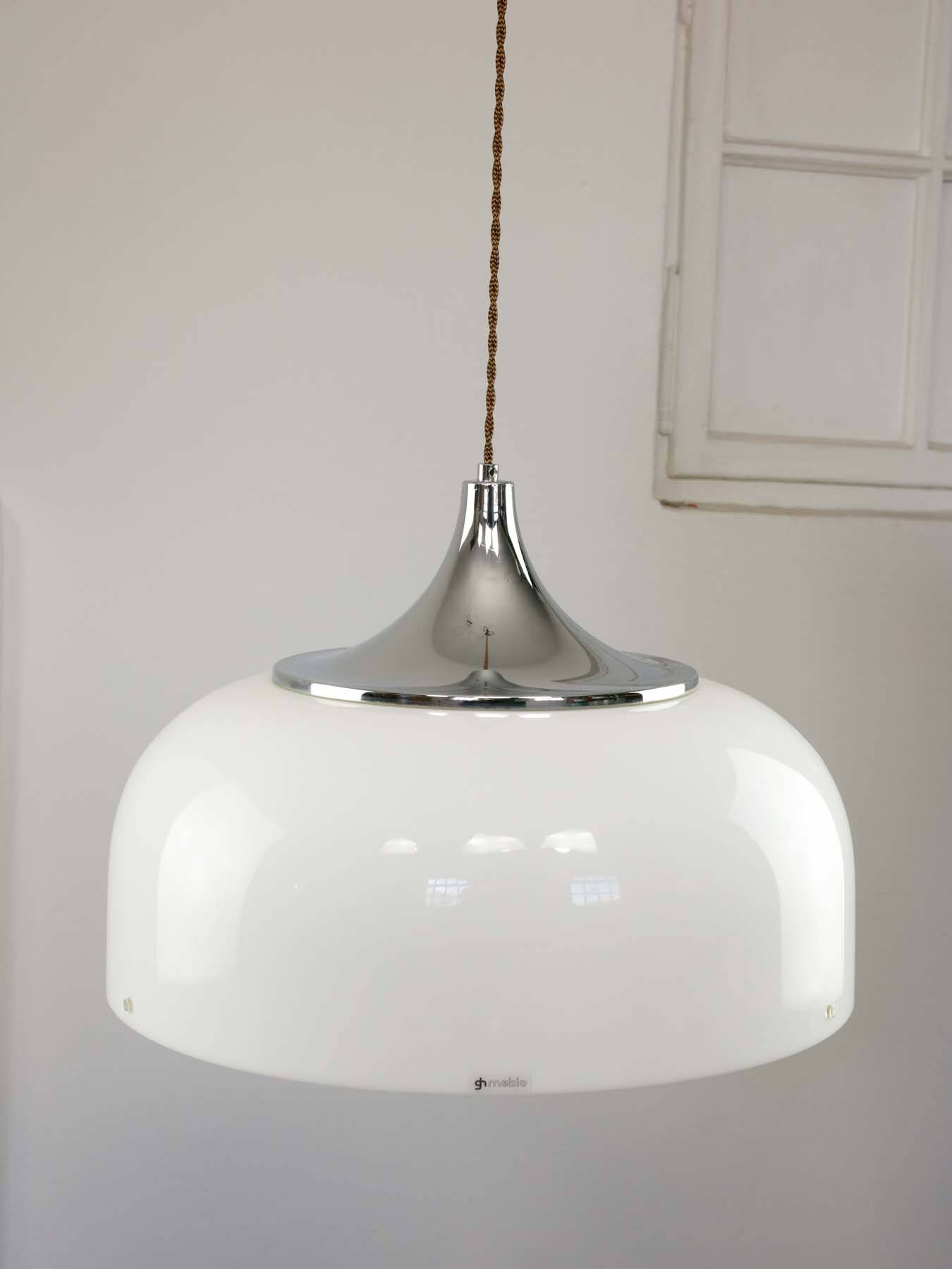 Large Space Age Pendant in White from Guzzini, 1970s
