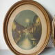 Old pair of lithographs house at the edge of the water signed wooden medallion frame