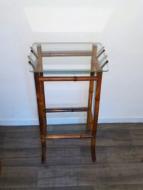 Bamboo console and glass tray 1970s