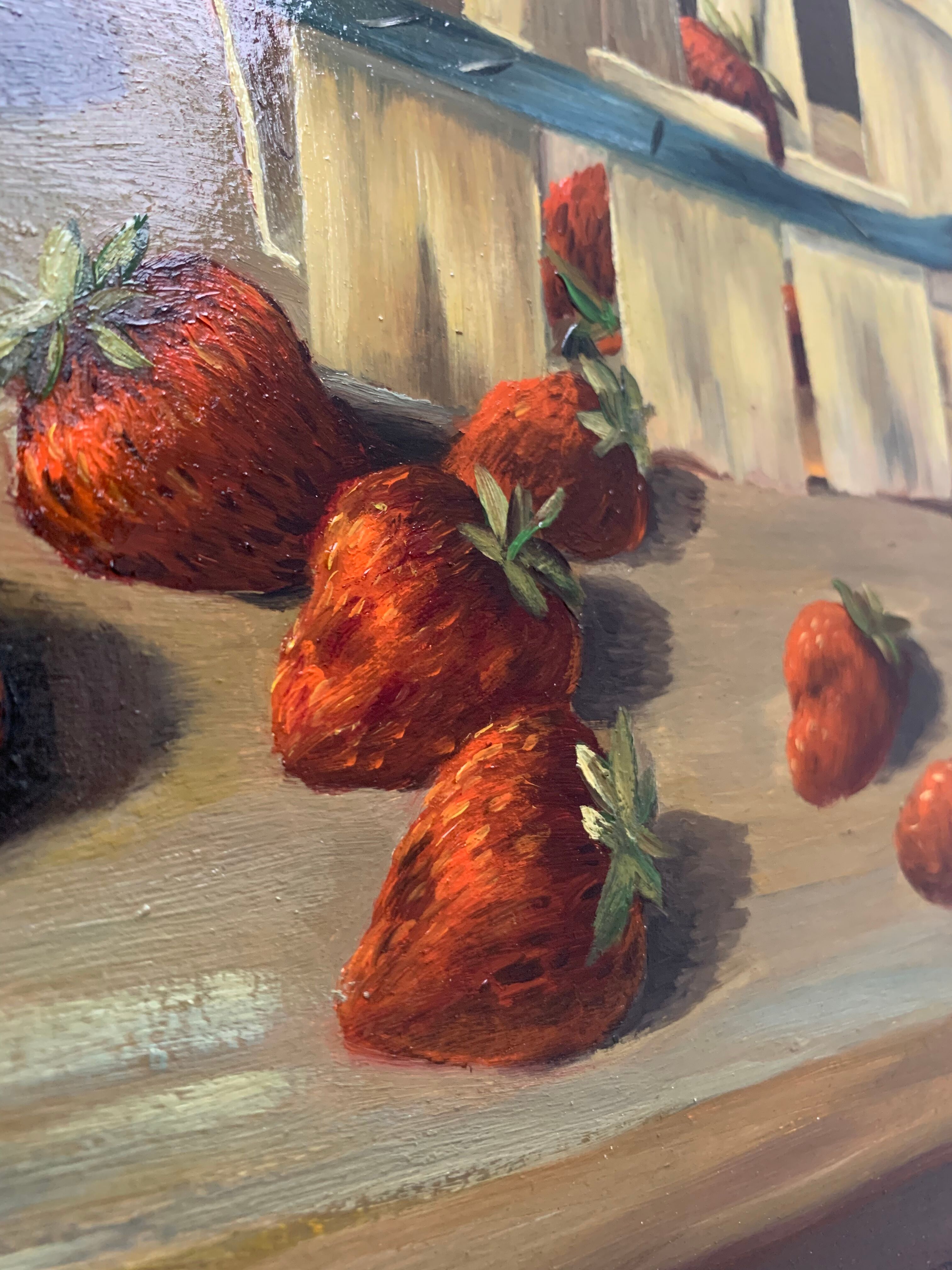 Still life painting strawberries