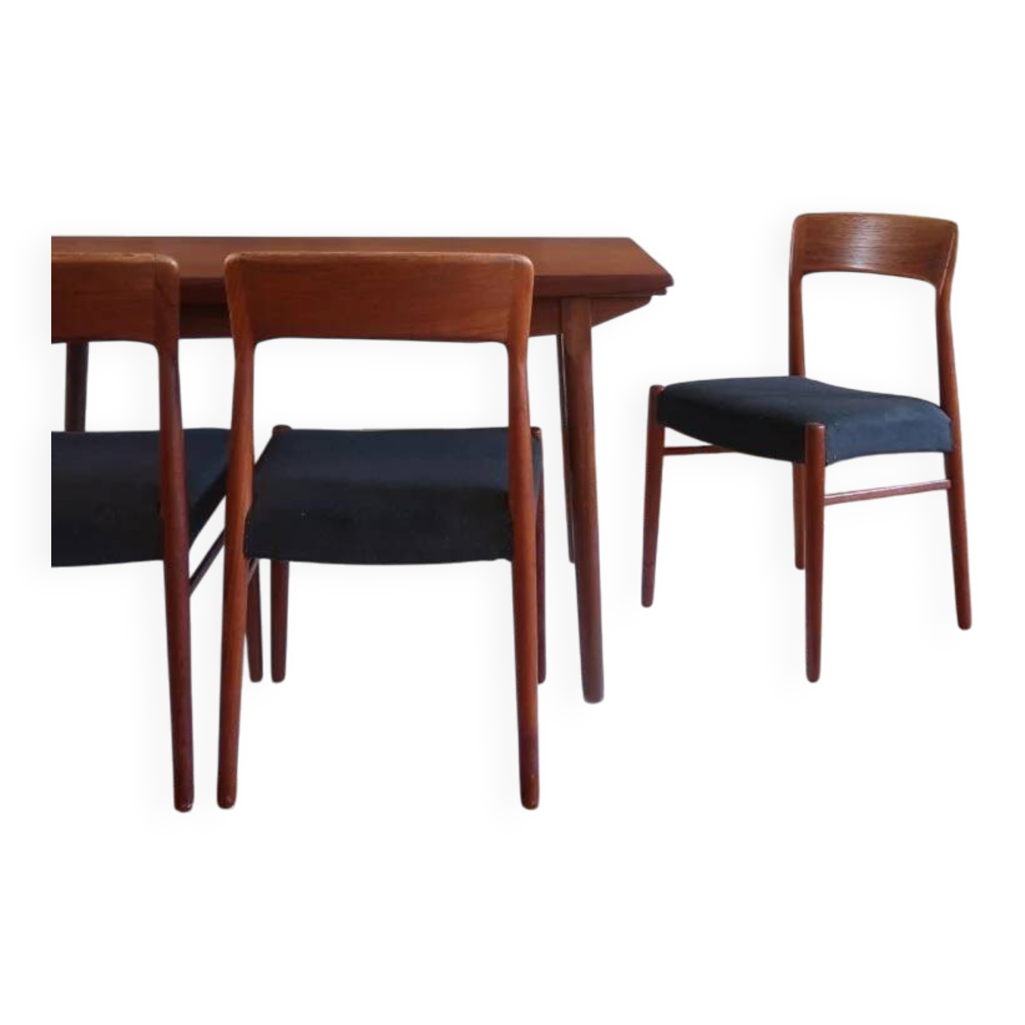 4 vintage Scandinavian chairs in teak and blue fabric - Model 26 by Henning Kjærnulf