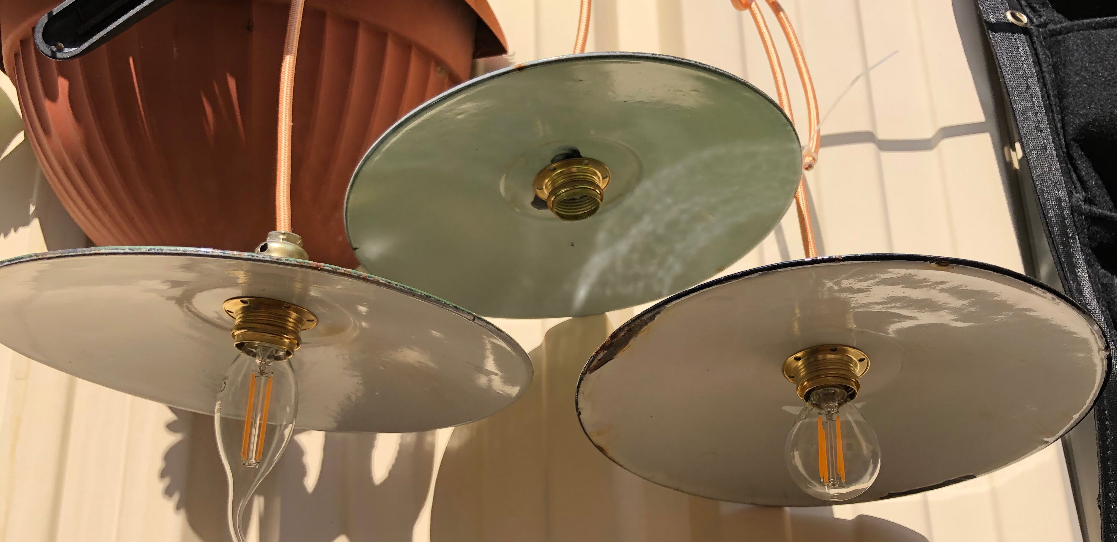 Trio suspension enamel sheet enamel vintage green and white, new e14 socket