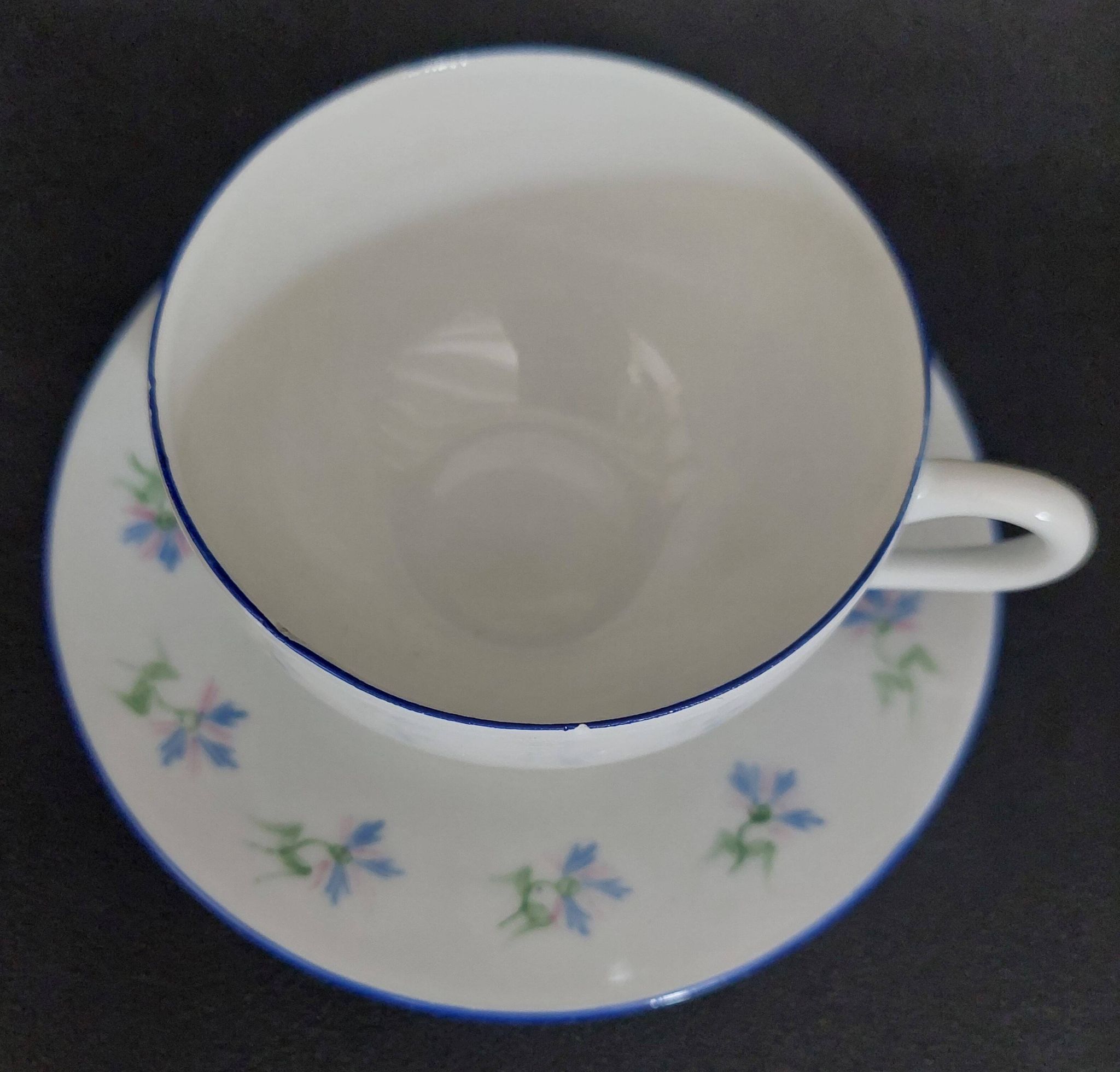 Porcelain cup with hand-painted cornflower decoration A.M