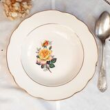 Old hollow plates mismatched in earthenware with gilded edges
