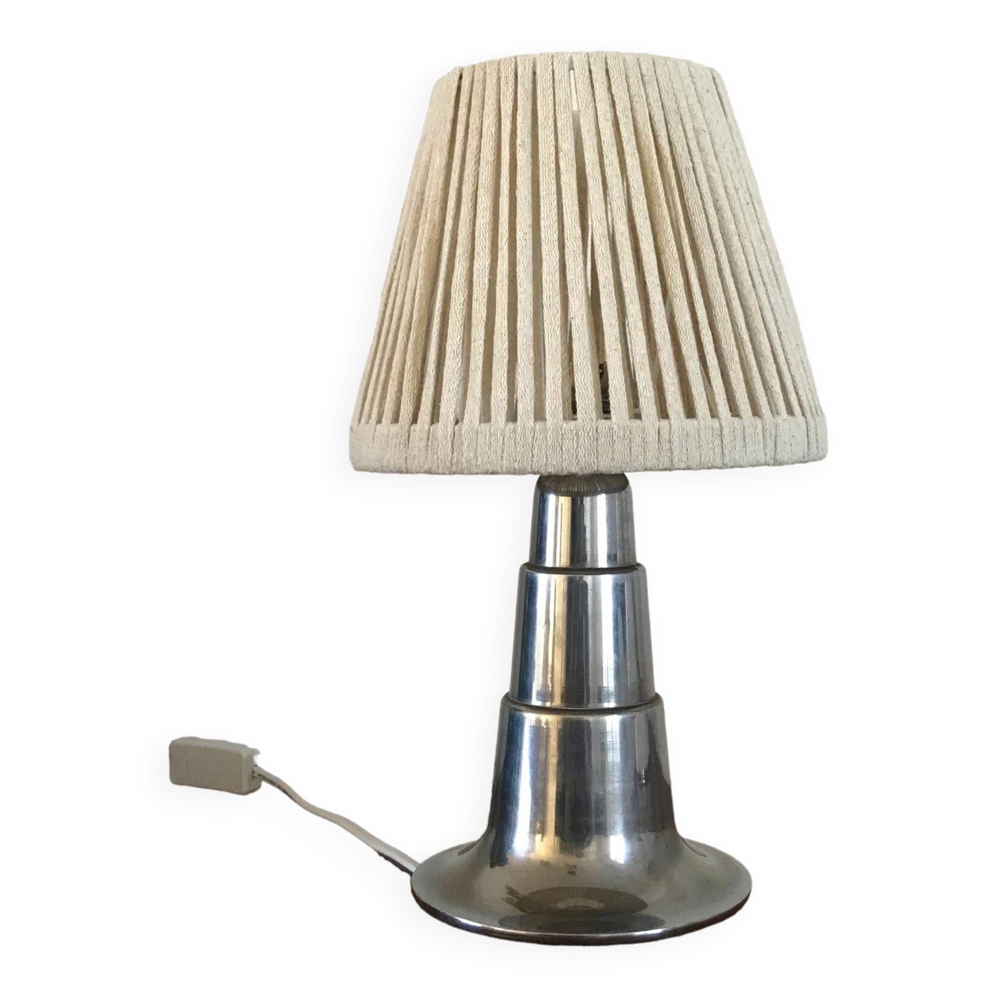 1930s Art Deco lamp in chrome with recycled cotton shade