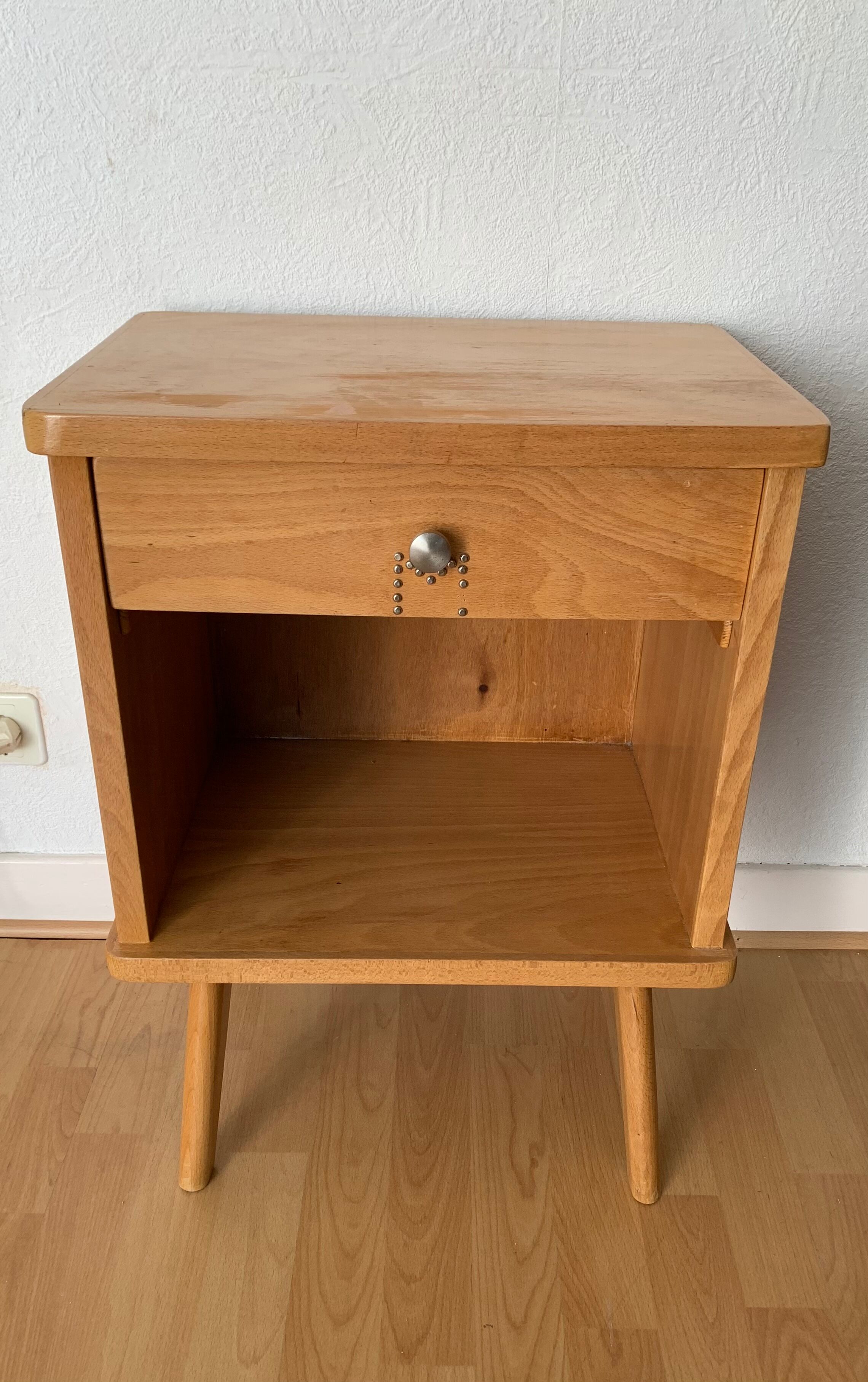 Vintage light wood bedside table
