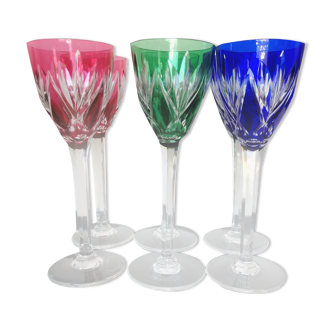 6 Saint Louis glasses in colored cut crystal