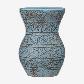 Blue ceramic vase signed Erhel 1960