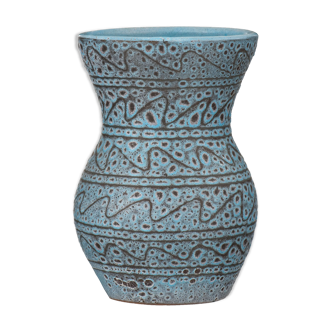 Vase en céramique bleu signé Erhel  1960