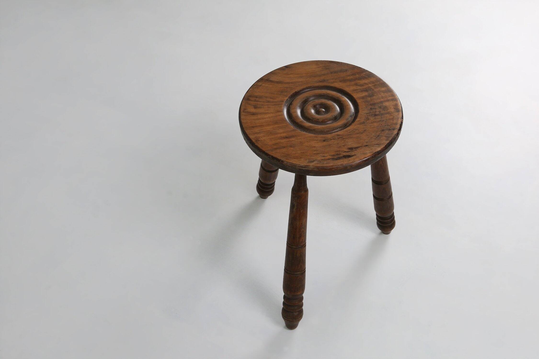 Vintage Brutalist low oak Stool, Belgium 1960s