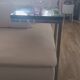 Contemporary C design side table — Heavy chrome steel and top