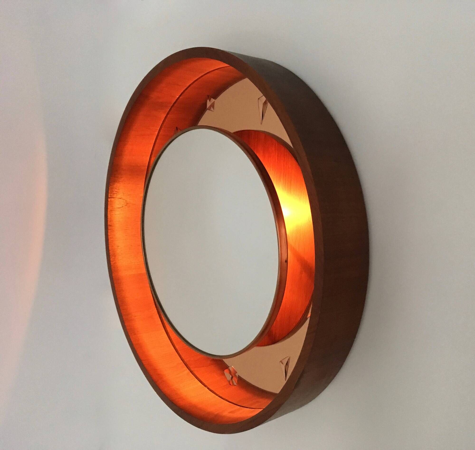 Illuminated Wall Mirror with wooden frame, Italy