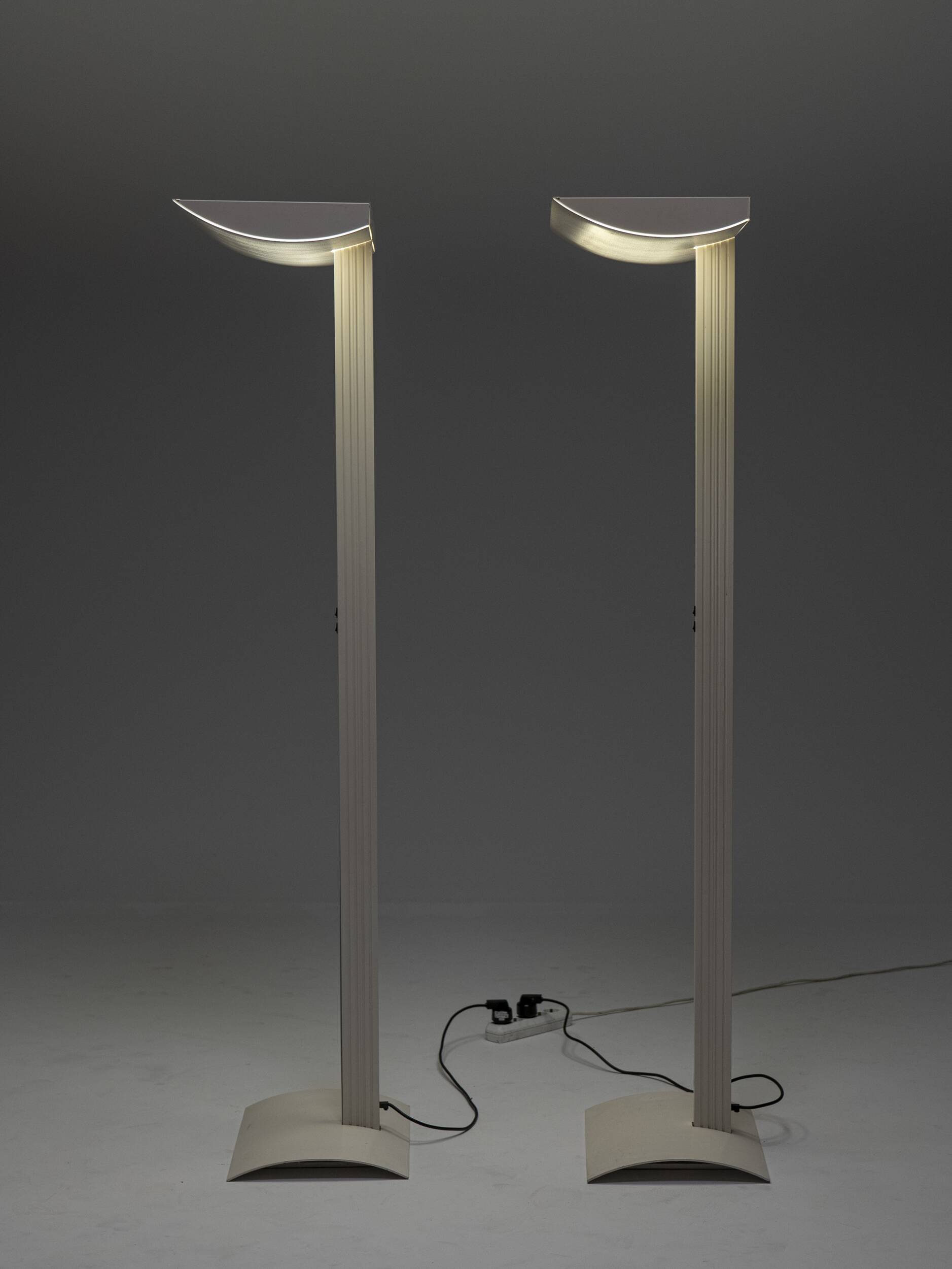 Pair of white Sames floor lamps, Italy, 1980s