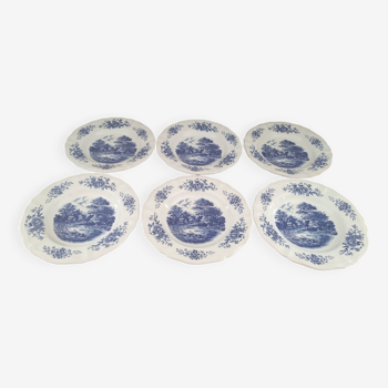 Lot de 6 assiettes creuses Sarreguemines modèle Romantic bleu