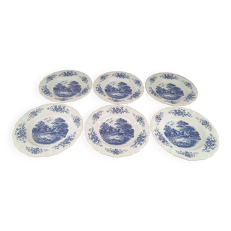 Lot de 6 assiettes creuses Sarreguemines modèle Romantic bleu