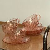 Set of 5 coffee cups + saucers – Rosaline Arcoroc pink glass – 1970s