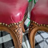 Set of Louis XV Cabriolet Chairs – Carved Wood & Bordeaux Leather