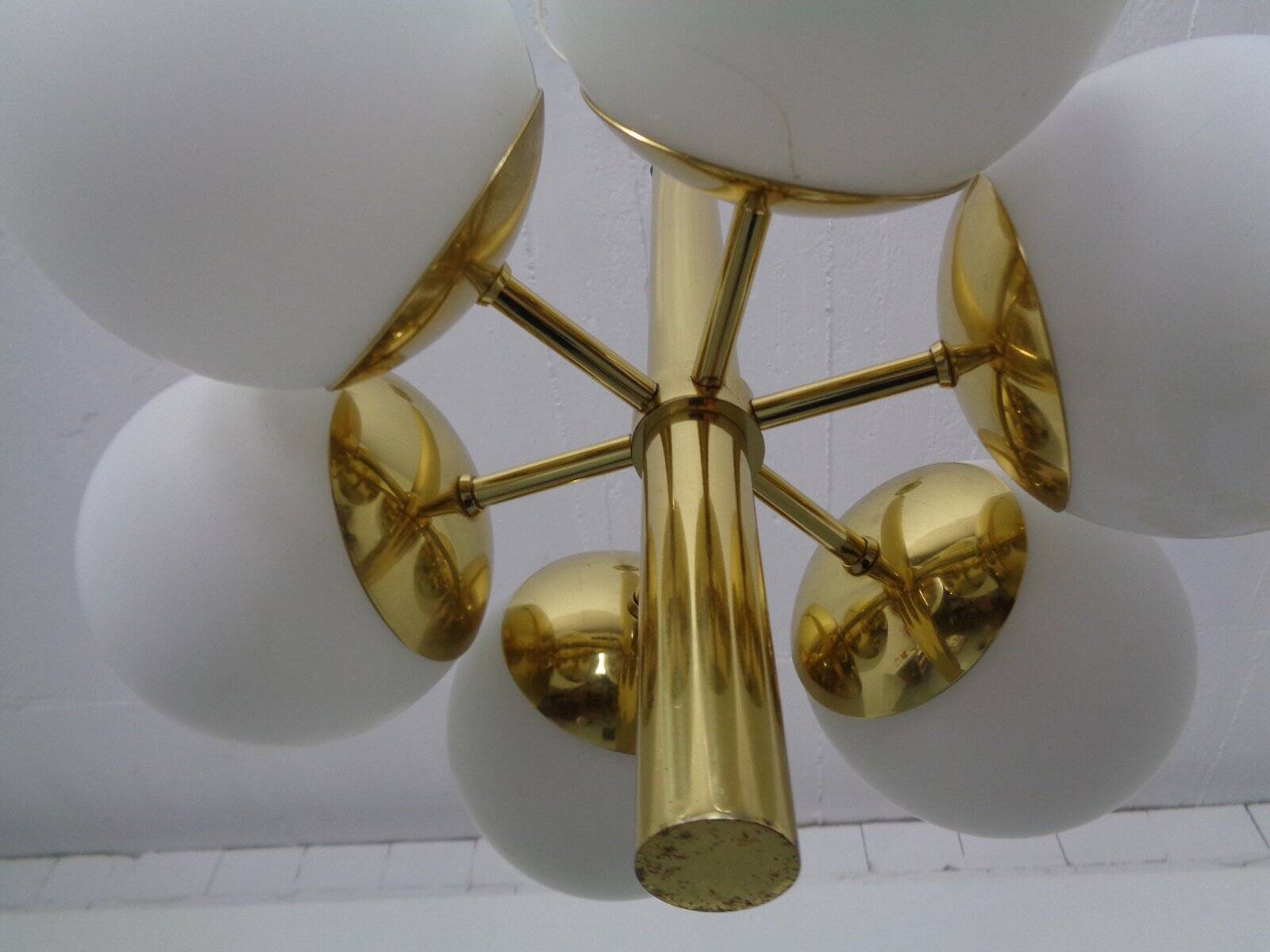 Sputnik brass and glass ceiling chandelier from Kaiser Idell / Kaiser Leuchten, Germany, 1960s