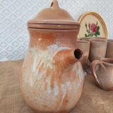 Vintage stoneware 8 mazagrans teapot and milk jug set