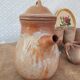 Vintage stoneware 8 mazagrans teapot and milk jug set