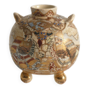 Satsuma Earthenware Vases, Hand-Painted Polychrome, Japan, Set of 2
