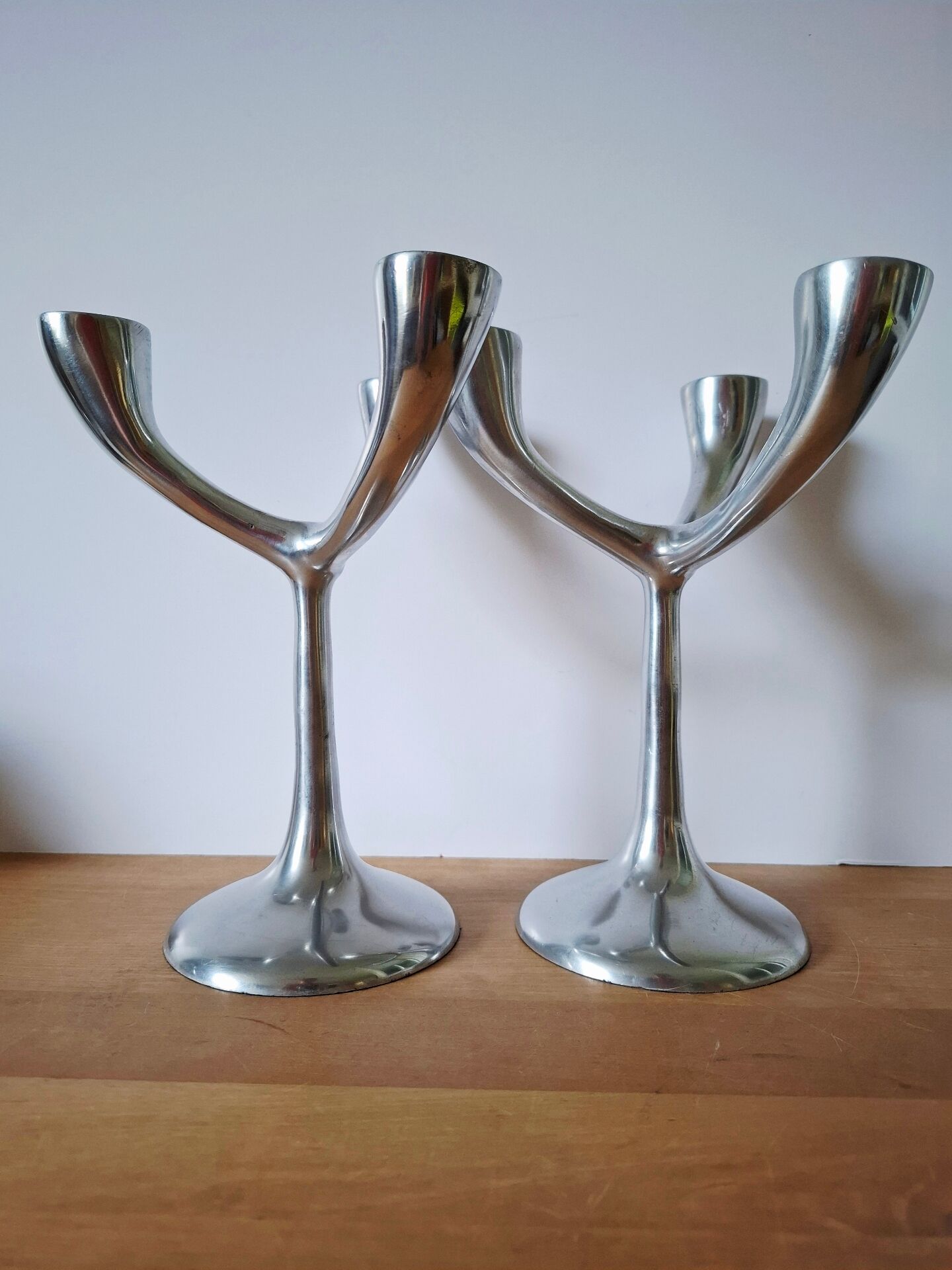 Vintage aluminium candlestick duo