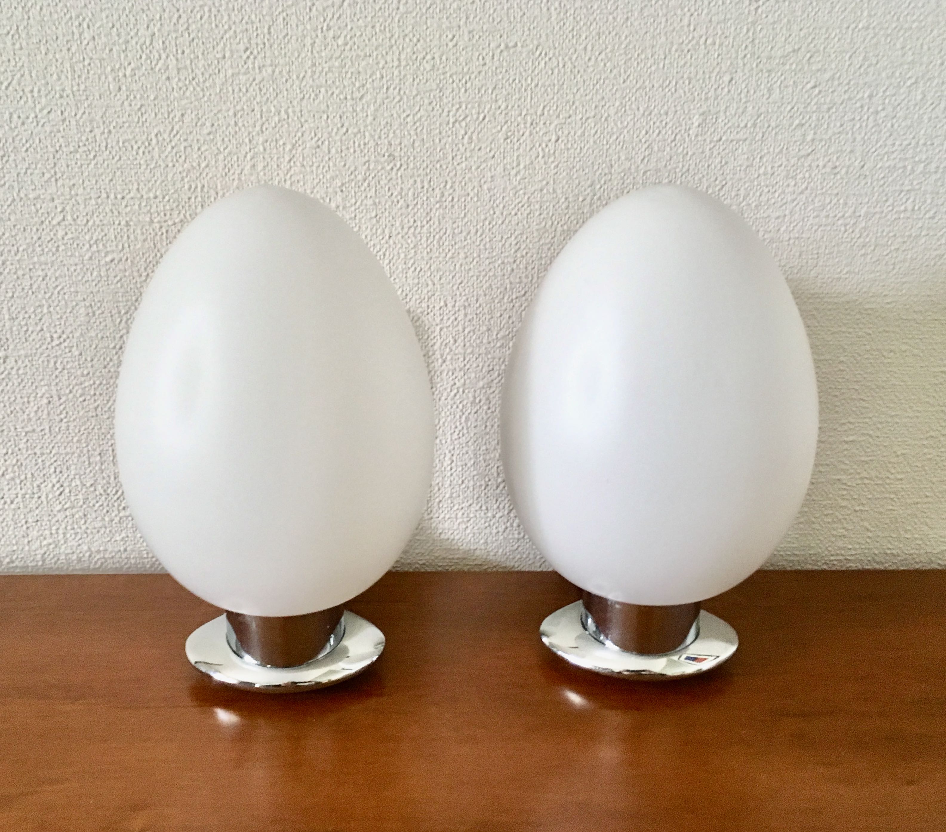 Pair of opaline wall lamps and chrome metal