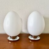 Pair of opaline wall lamps and chrome metal