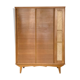 Armoire penderie vintage chêne et cannage