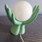Vintage hands lamp globe opaline and green ceramic