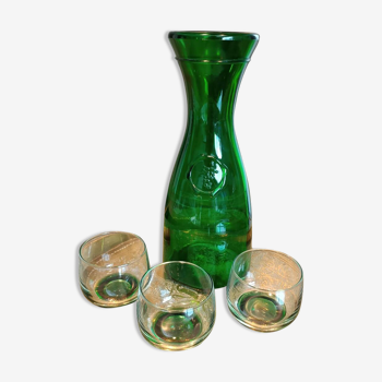 Italian glass carafe '70 and 3 glasses