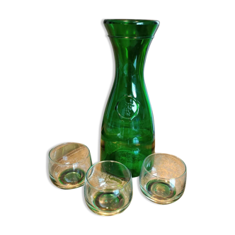Italian glass carafe '70 and 3 glasses
