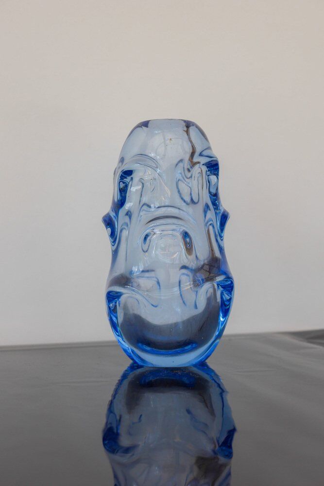 Mid-century modern crystal vase in pale blue by Börne Augustsson for Åseda