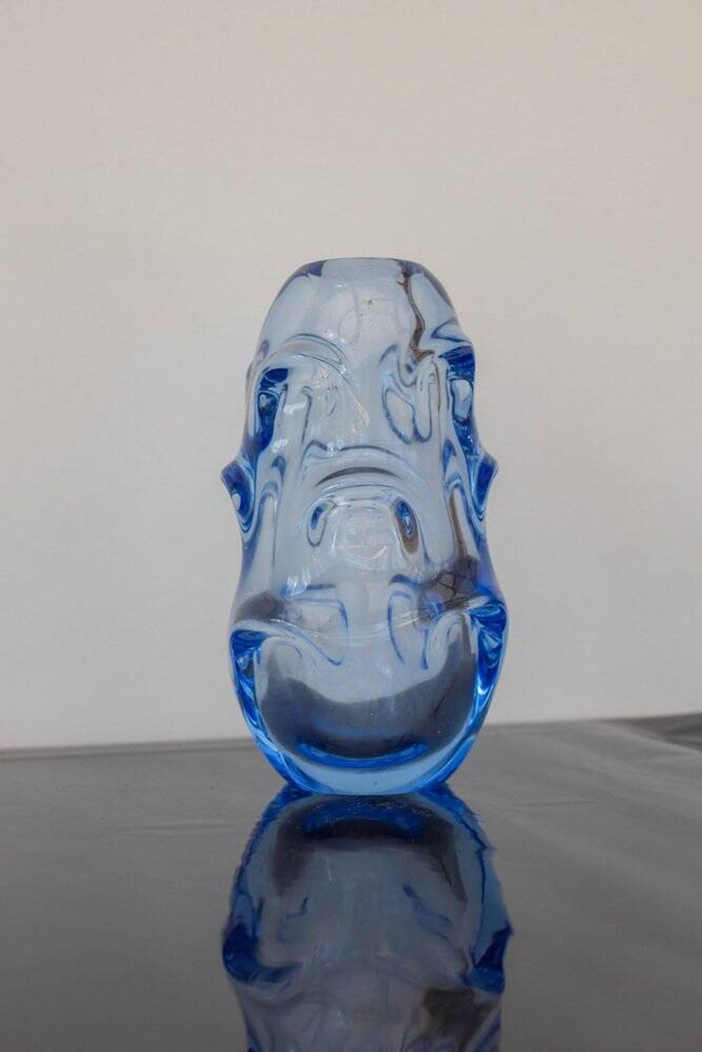 Mid-century modern crystal vase in pale blue by Börne Augustsson for Åseda