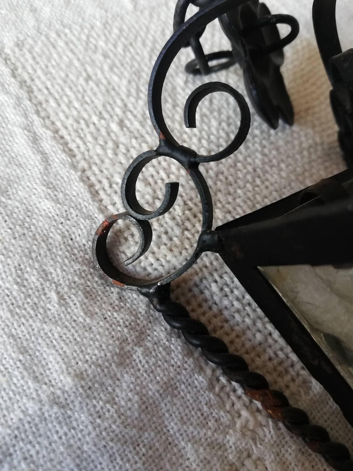 Small vintage wrought iron and glass lantern for dollhouse