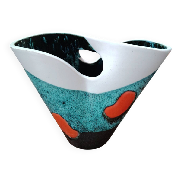 Important vase forme libre en céramique d'art par Elchinger - 1950
