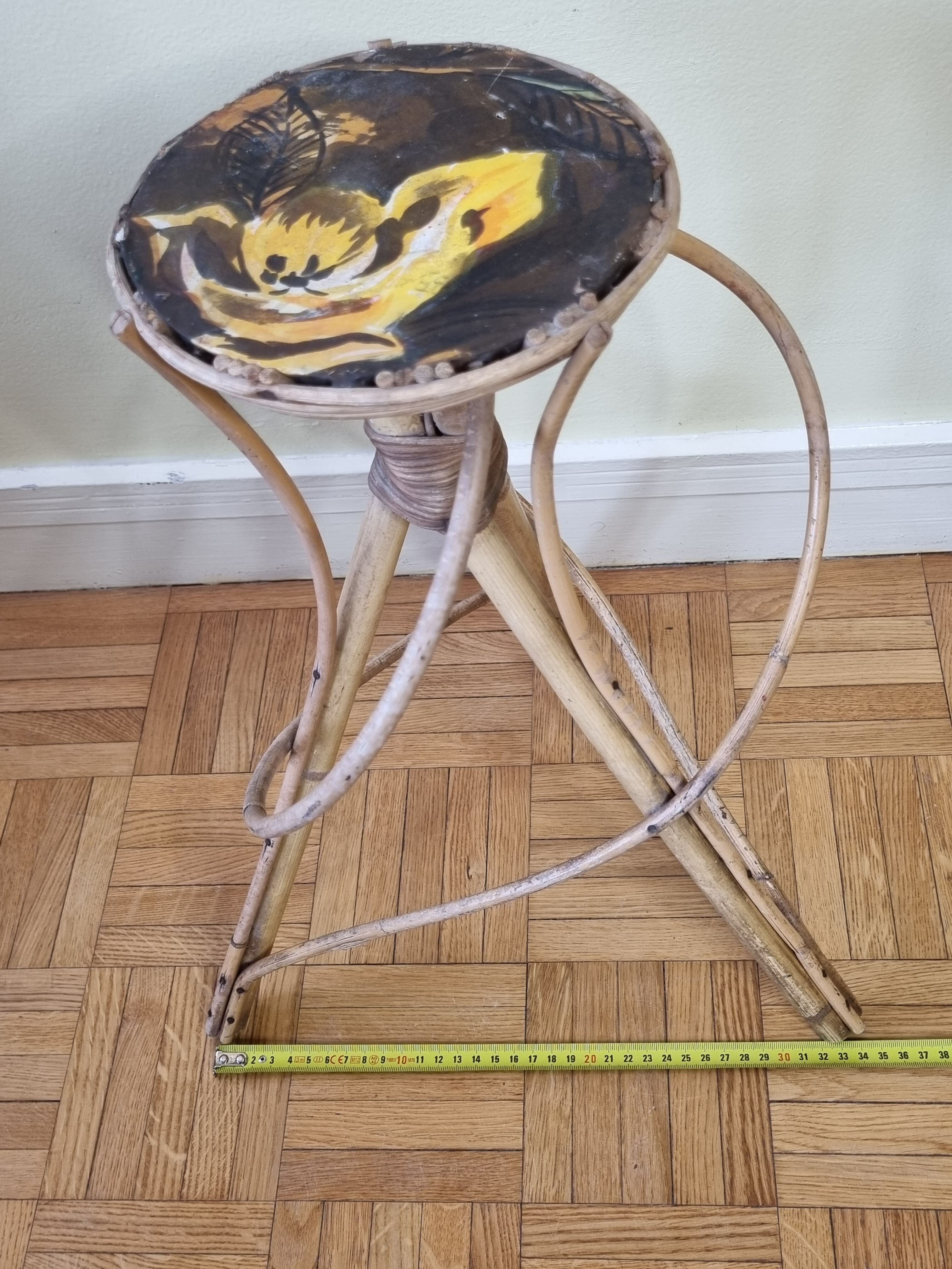 Porte plante en rotin vintage