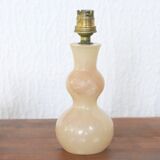 Alabaster lamp, raffia lampshade, 60s