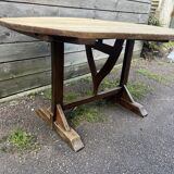 harvest table, stripped top and natural wood