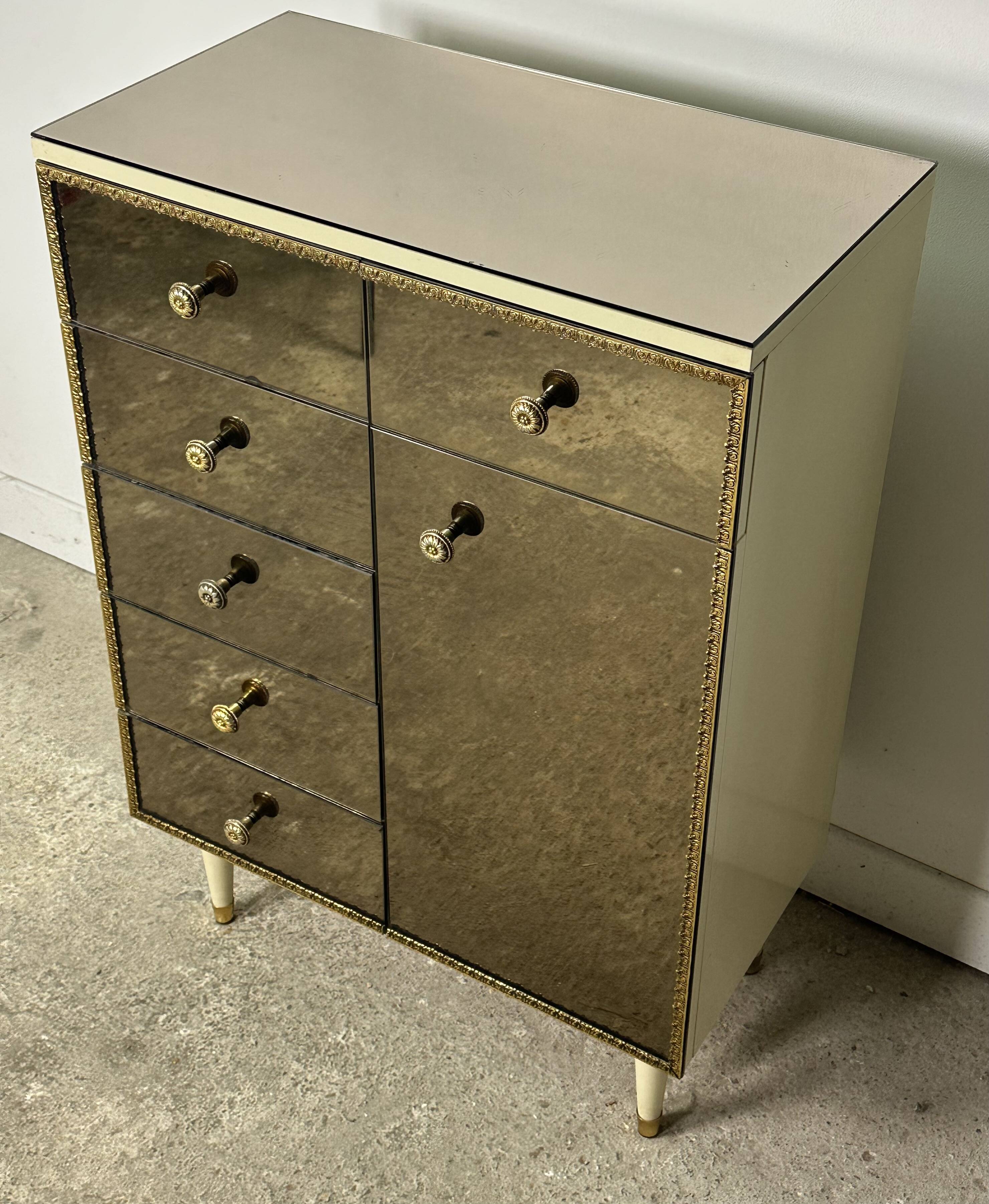 Vintage Italian mirror glass chest of drawers 1960
