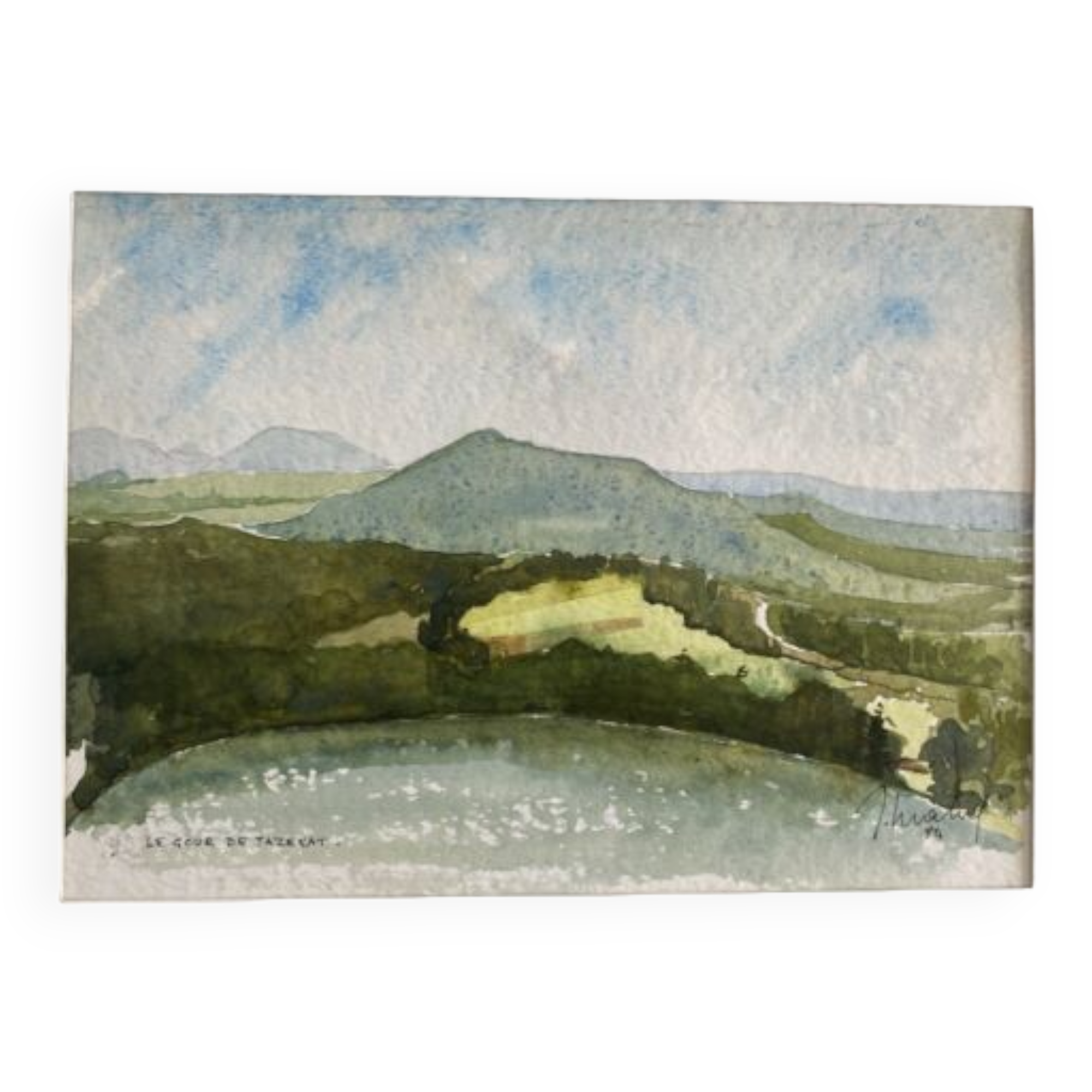 Painting "gour de tazenat" (puy de dôme) jean-francois devaliere (1926-2021)