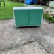 Vintage painted wardrobe in white and green wood, 1950s, original lock.
