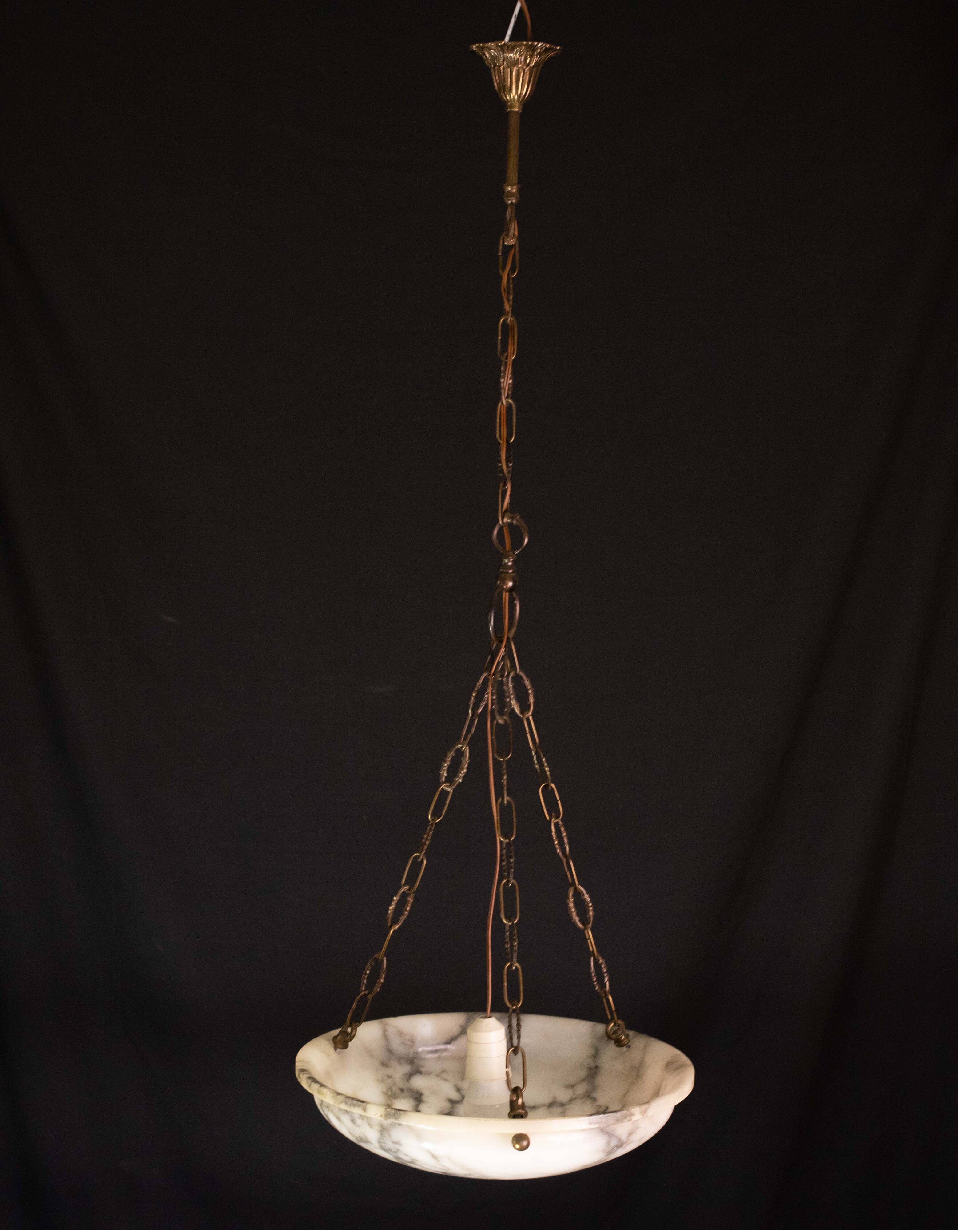 Art Deco White Albaster Chandelier, 1950s