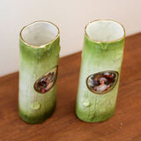 Pair of porcelain vases with portrait decoration of a woman