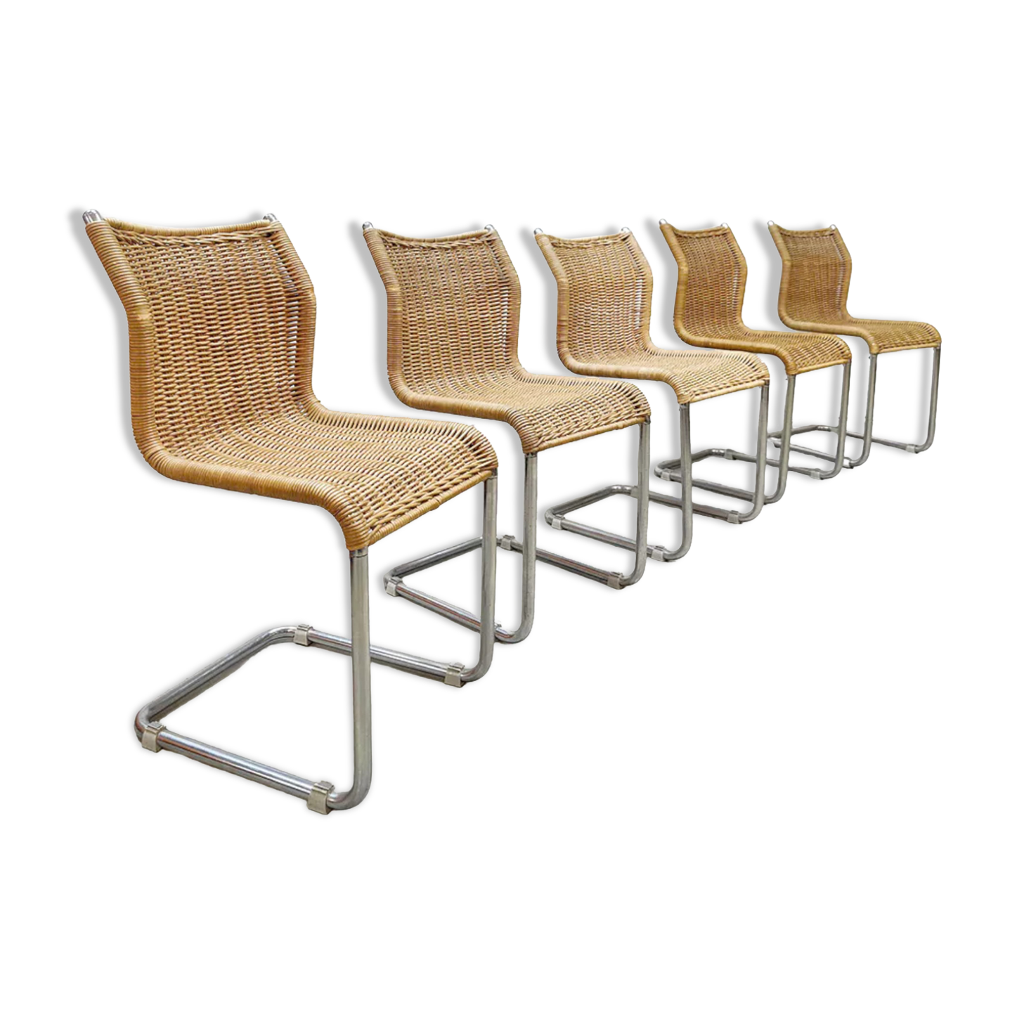 5 vintage rattan dining chairs