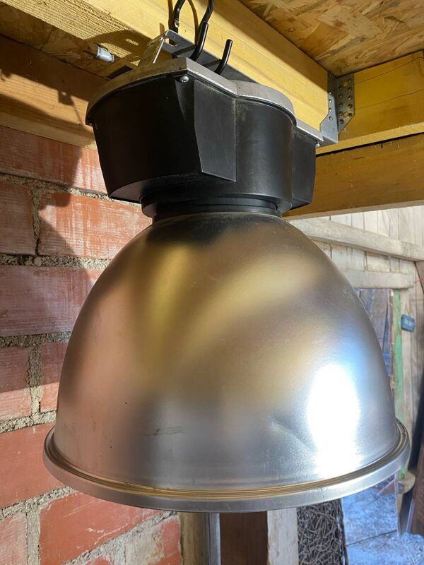 Suspension Ancienne Industrielle PHILIPS Globe Alu Gris  Vintage