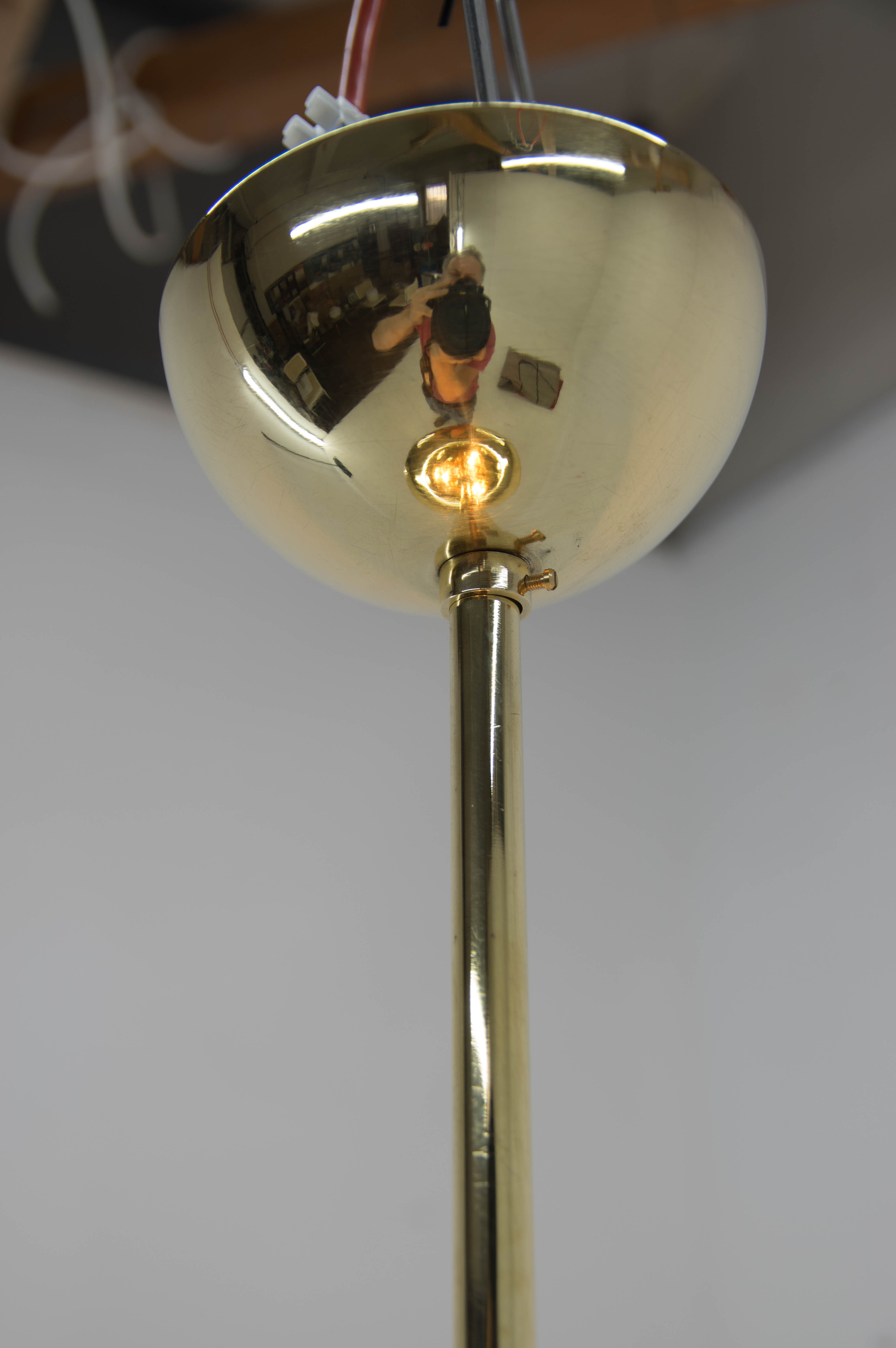 Brass Bauhaus chandelier by Franta Anyz, 1920s, restored