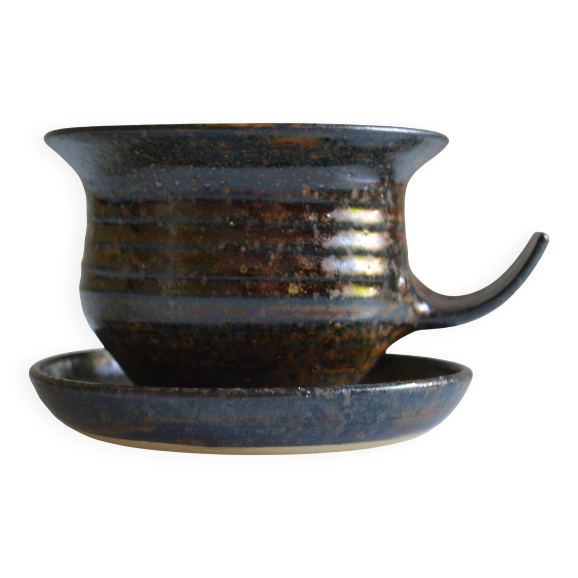 1970s ceramic cup and saucer signed