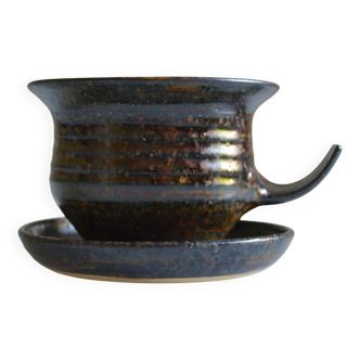 1970s ceramic cup and saucer signed
